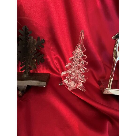 Christmas Stocking Holders, Murano-Style Crystal Tree Figurine 3 Holiday Pieces - Picture 3 of 6